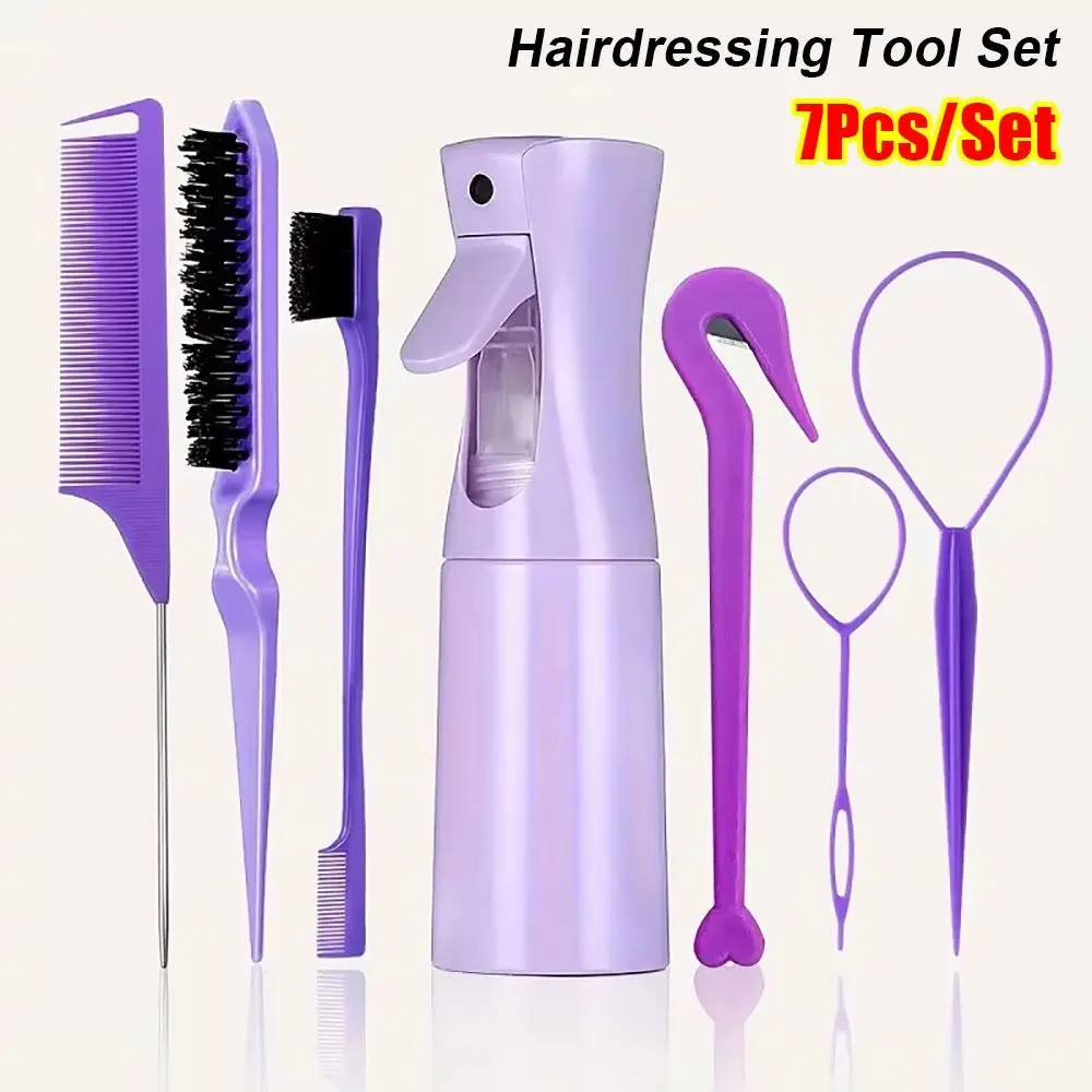 

7Pcs/Set Edge Control Hairdressing Tool Set Eyebrow Brush with Braiders Hair Brush Set Ponytail Creator Plastic