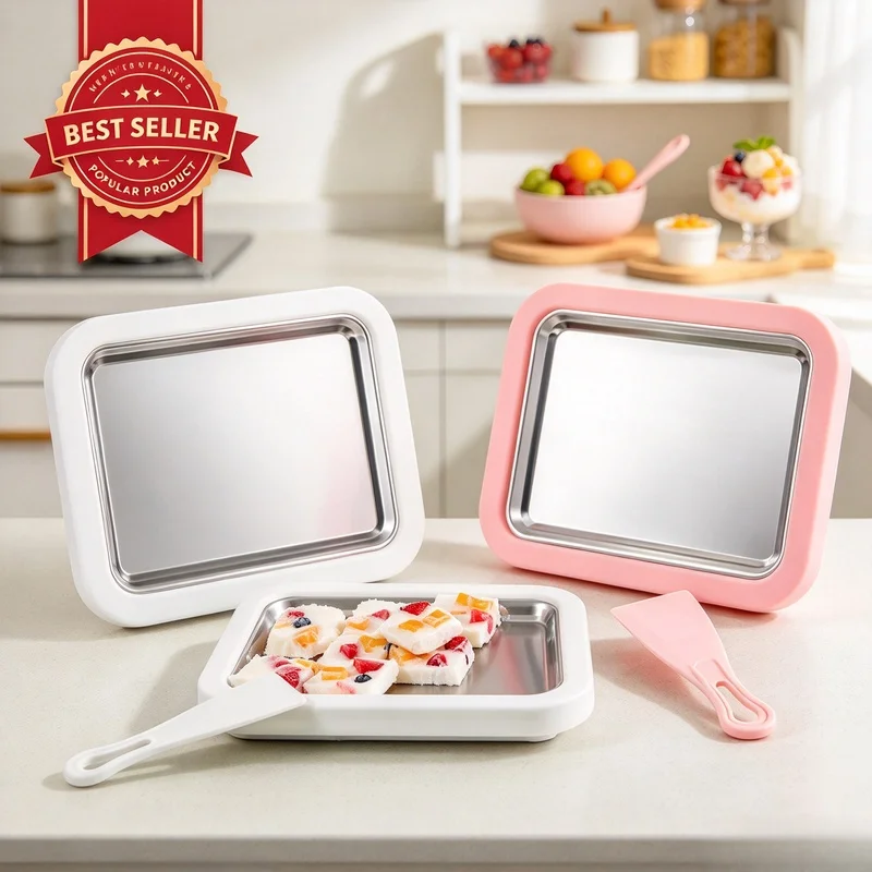 Multifunctional Rolled Ice Cream Maker Cold Sweet Fried Ice Pan DIY Household Frozen Yogurt Maker for Homemade Stir Fry Ice Tray