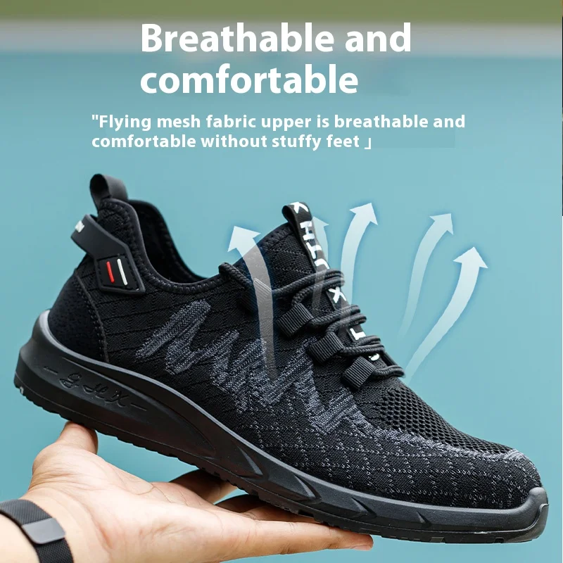 Anti-smash Men Steel Toe Work Shoes Lightweight Breathable Work Sneaker Indestructible Protective Boots Non Slip Work Shoes