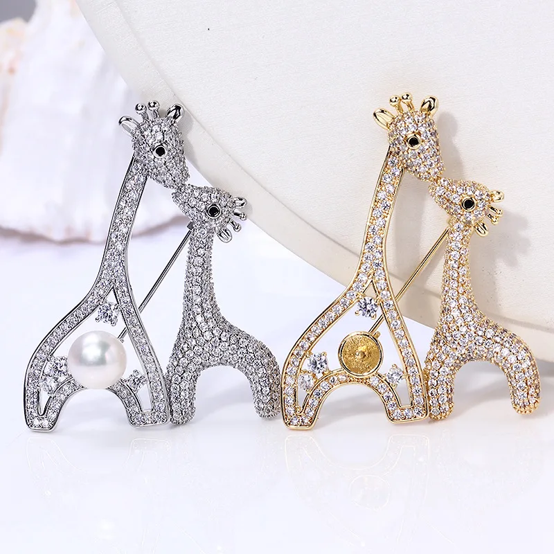 

DIY Corsage Accessories Copper Gold Plated Zircon Inlaid Fawn Pearl Brooch Empty Setting Cute Trendy Jewelry For Women