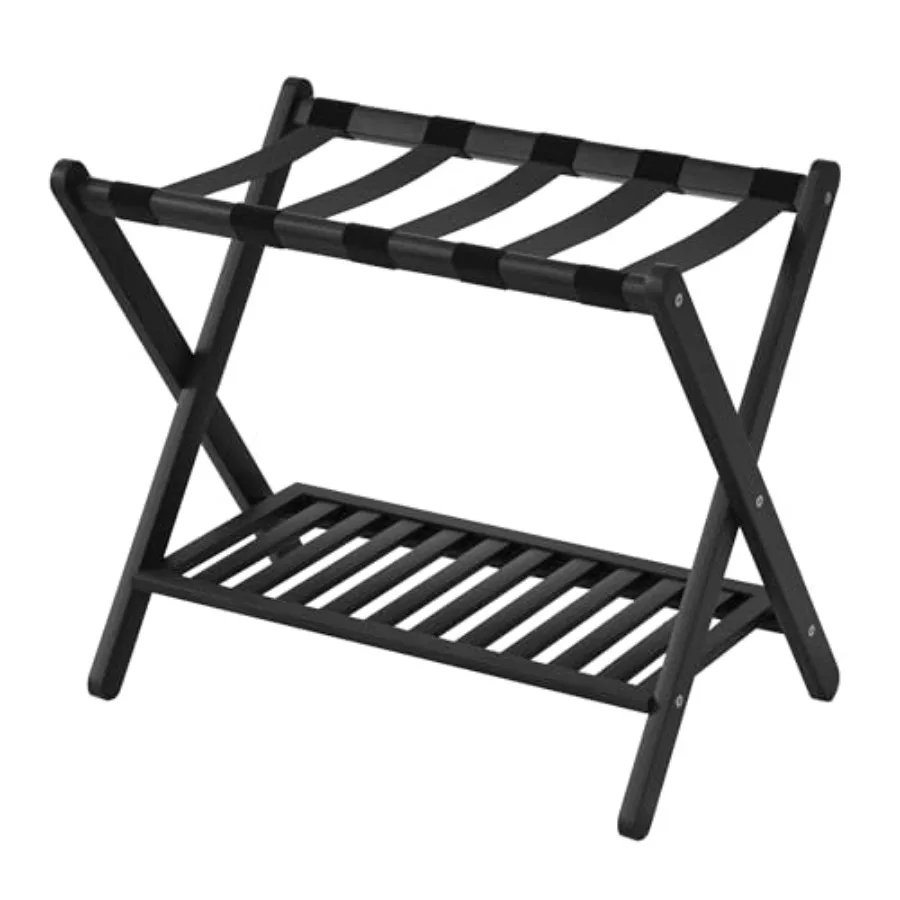 

Luggage Racks Suitcase Stand Foldable With Storage Shelf For Guest Room Hotel Essentials Solid Bamboo Heavy-Duty Item Holder Bl