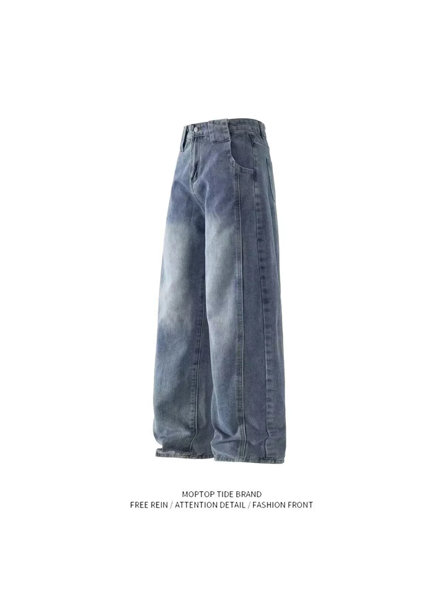

Trendy Straight Leg Men's Jeans Loose And Haome American Vibe High Street Pants Dra Wide Leg Long Trousers for Autumn