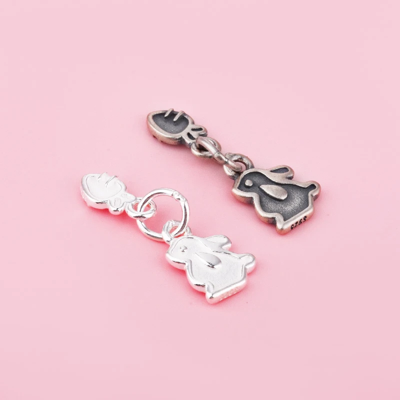 S925 pure silver Thai Silver Silver radish Rabbit Pendant Handmade DIY beaded bracelet necklace pendantbraided rope earrings