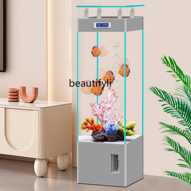 

Jinjing ultra-white glass ecological fish tank living room small floor-to-ceiling water-free circulation aquarium