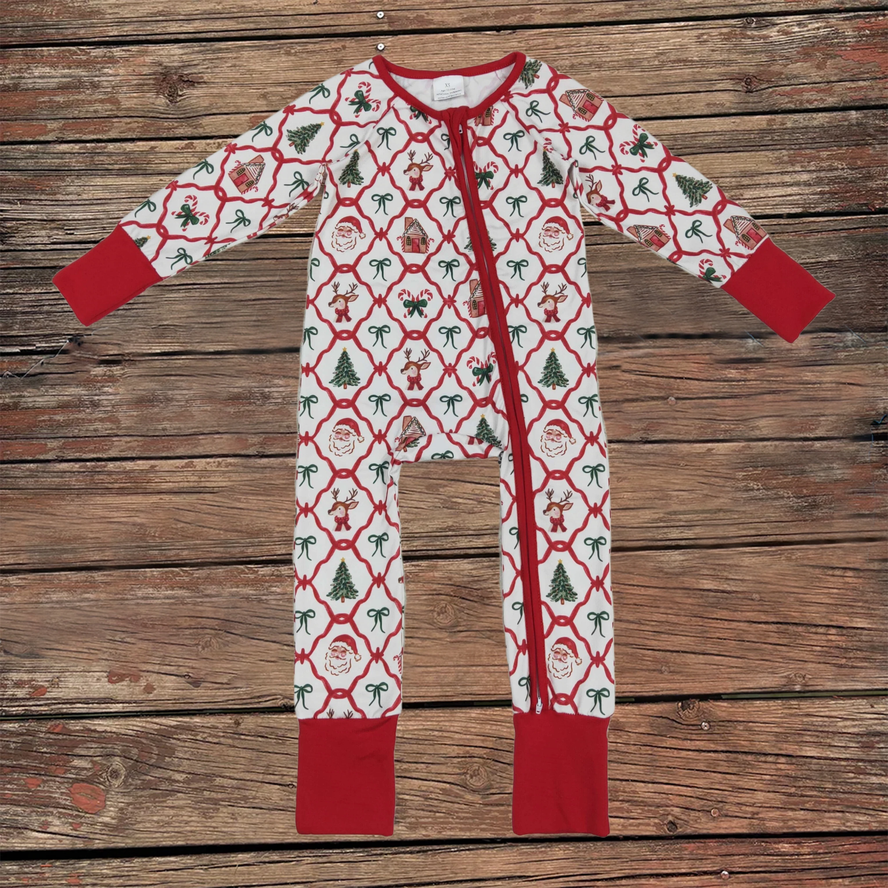

Wholesale Baby Kids Footie Bodysuit Christmas Red Zipper Infant Long Sleeves Girl Bows Jumpsuit Newborn Toddler Romper Clothes