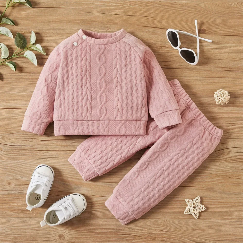 PatPat 2pcs Baby Boy / Girl Solid Long-sleeve Imitation Knitting Baby Set Soft and Comfortable Perfect for Outings