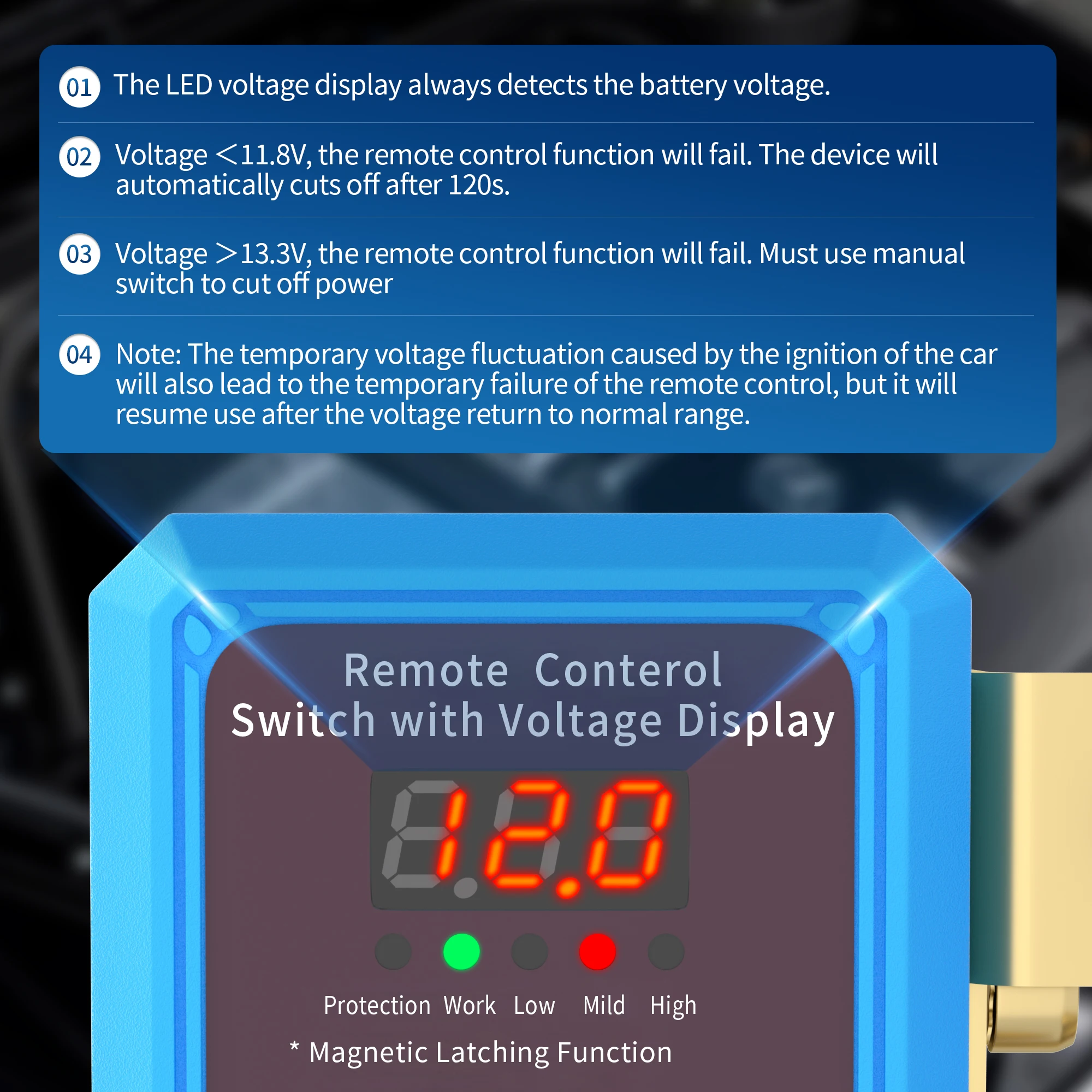 DaierTek-Interruptor de desconexión de batería remota, dispositivo con pantalla Led de voltaje, apagado automático, 240A, 12V