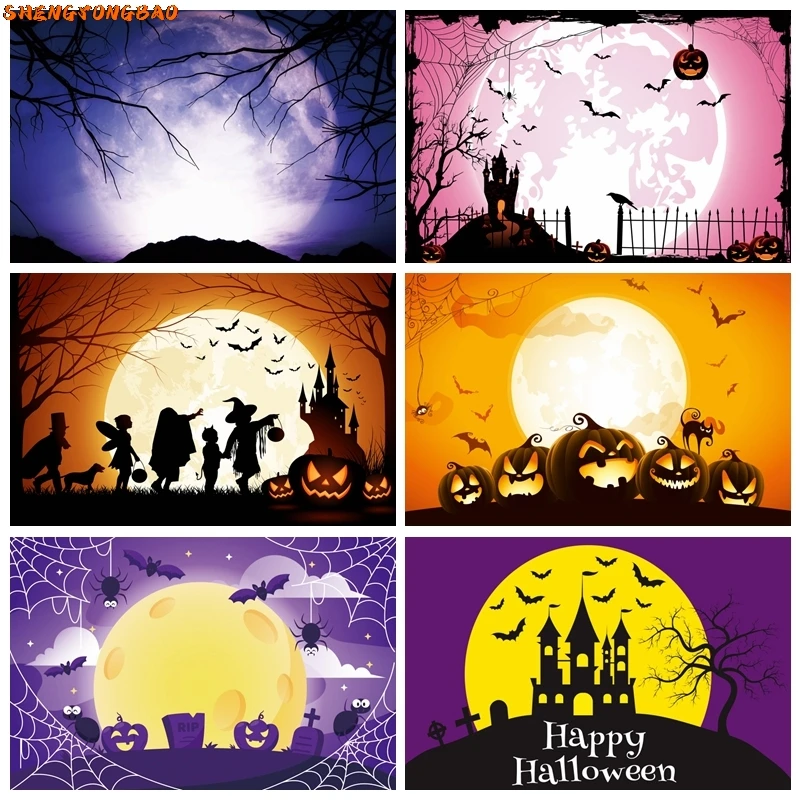 

Halloween Photography Backdrop Spooky Moon Night Pumpkin Lantern Horror Party Kids Birthday Decor Background Photo Studio Props