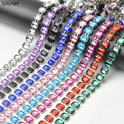 8*10mm Acrylic Strass Rhinestone Trim Glitter Rectangle Crystal Cup Chain Sew on Garment Shoes Wedding Decoration Accessories