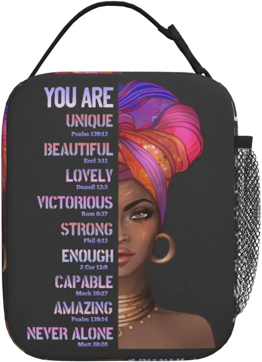 African American Woman Lunch Bag Afro Black Queen Heat Insulated Lunch Box Leakproof Durable Portable Reusable Thermal Tote Bag
