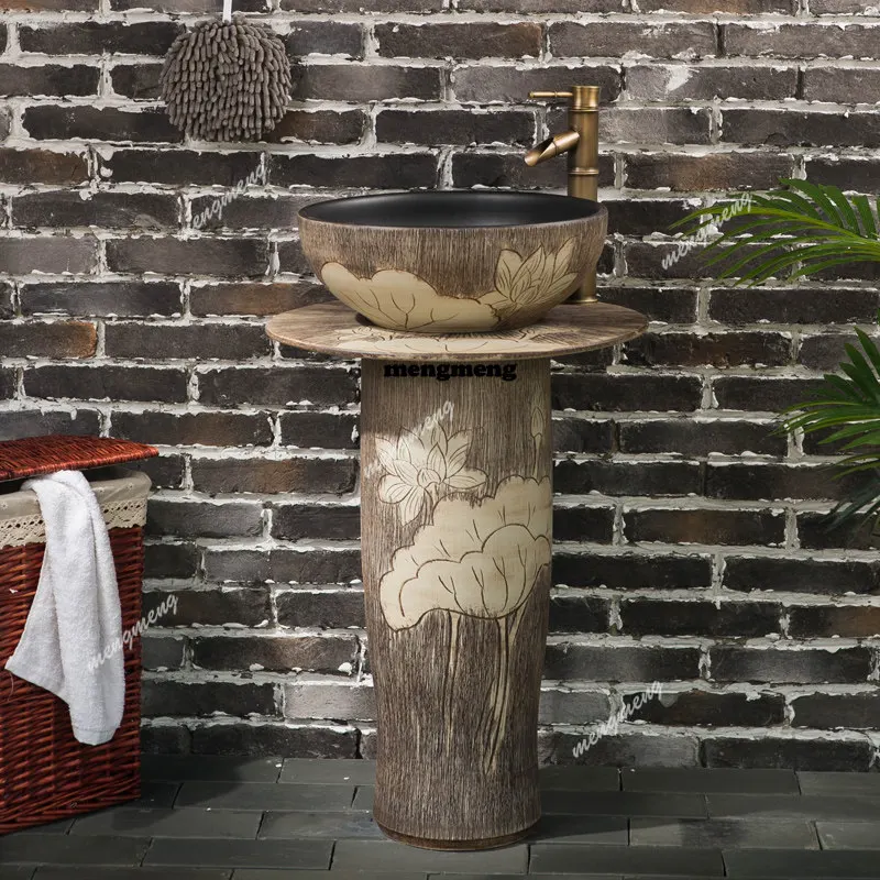 Balkon binnenplaats kolomwastafel geïntegreerde wastafel van vloer tot plafond, keramische wastafel voor buiten