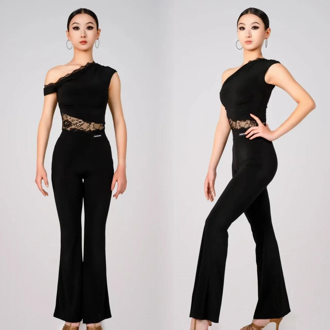 

Latin Dance Clothes Women Lace Oblique Shoulder Tops Pants Adult Ballroom Dance Practice Clothing Rumba Salsa Wear NV23605