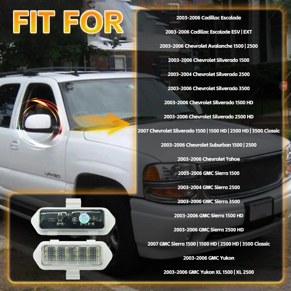 2pcs For Escalade Silverado Suburban Sierra Tahoe 2003-2006 White LED Under Side Rearview Mirror Puddle Lights Courtesy Lamp