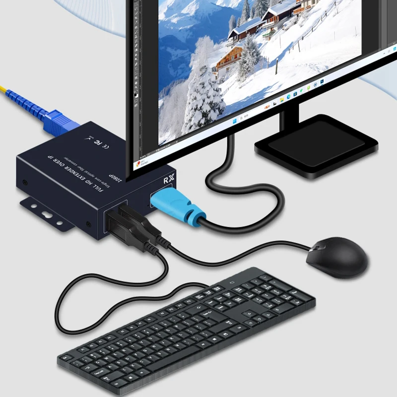 Extender KVM HDMI 1080p 60m 120m 200m con Porta RJ45, Cavo Ethernet Cat6, Trasmettitore e Ricevitore Audio Video, Supporto Tastiera e Mouse