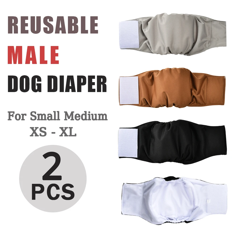 2PC Adjustable Male Dog Diapers Reusable Pet Belly Band Wrap Nappy For Small Dogs Washable Absorbent Leak-proof Boy Puppy Short