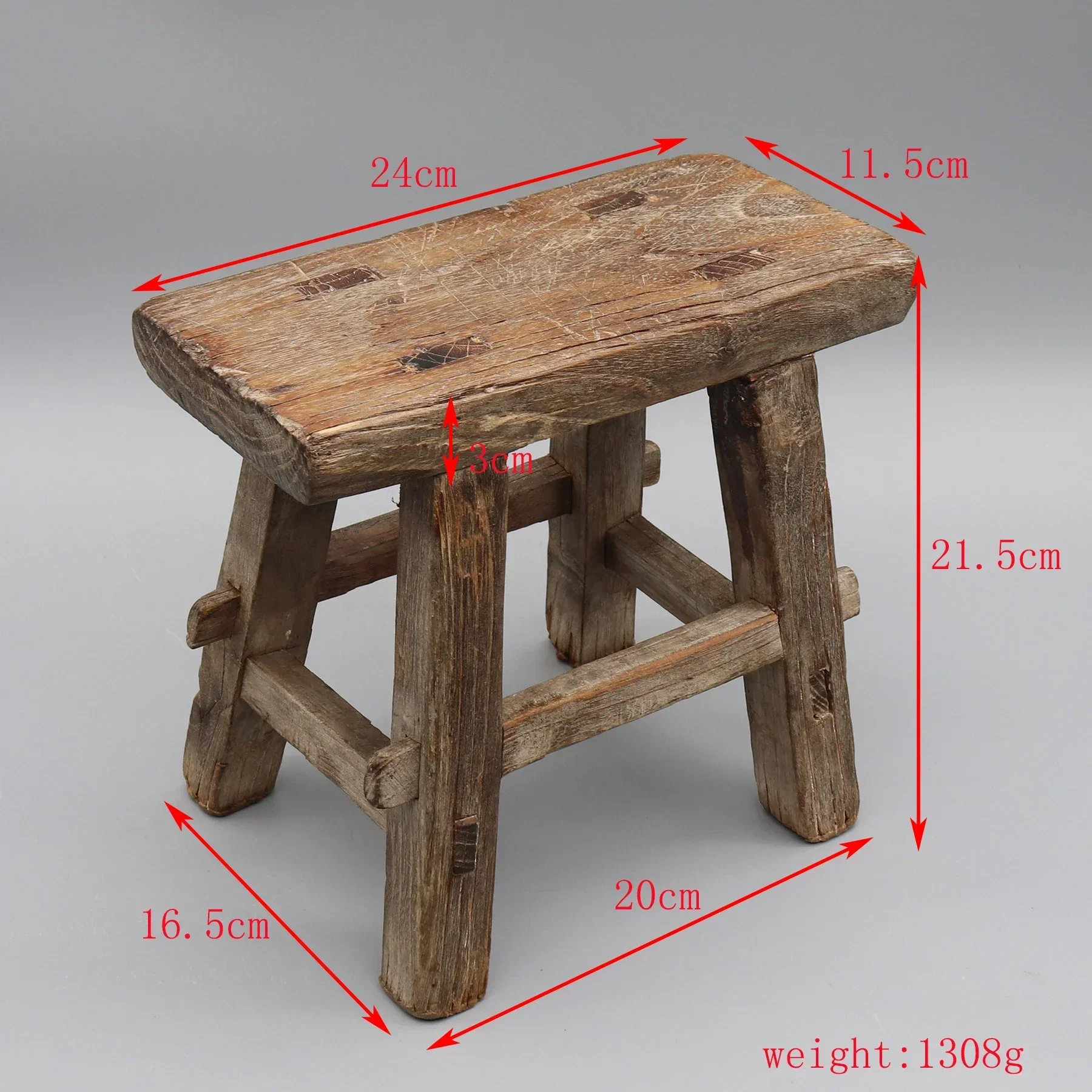 مقعد خشبي صغير، قديم، خشب متين، عتيق صيني #2