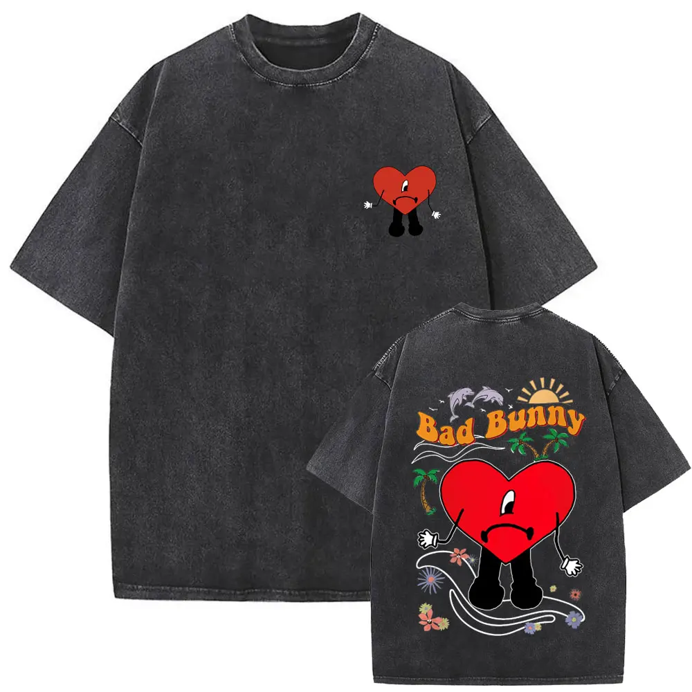 

Rapper Bad Bunny Album Cover Print T-shirt Un Verano Sin Ti Washed Vintage T Shirt Men Women Hip Hop Fashion Oversized T-shirts