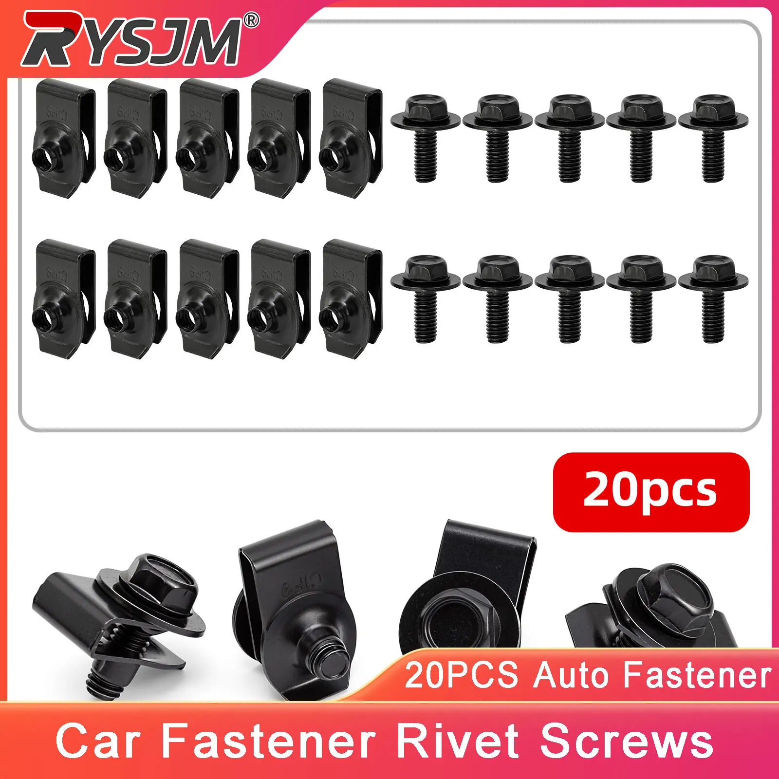 20PCS Car Body Bolts U-Nut Clip M6 Engine Cover Undertray Bumper Fender Liner Retainer Fastener Rivet Screws Auto Fastener