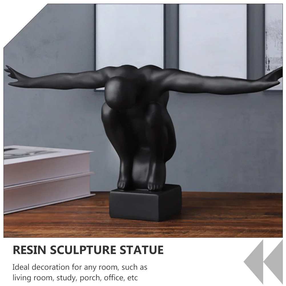 

1pc Nordic Style Ornament Resin Sculpture Statue Winged Gymnastics Man Design Home Decor Office Bookshelf Decoration Living