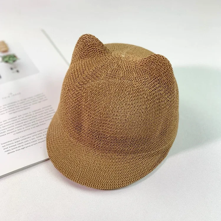 Cute Baby Hat With Ears Summer Straw Mesh Baby Girl Boy Hat Kids Baseball Cap Children Beach Sun Hat