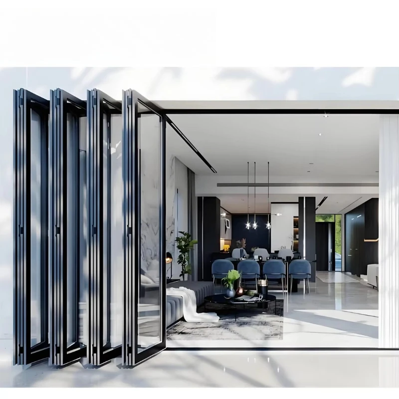 

Прочная складная дверь с ветрозащитной защитой, двойным закаленным стеклом и плавной системой раздвижения, металлическая.