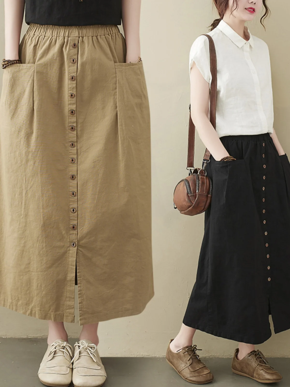 

Хлопково-льняная юбка-миди трапециевидной формы, женская утягивающая цветная корейская художественная винтажная летняя юбка f-длины больших размеров