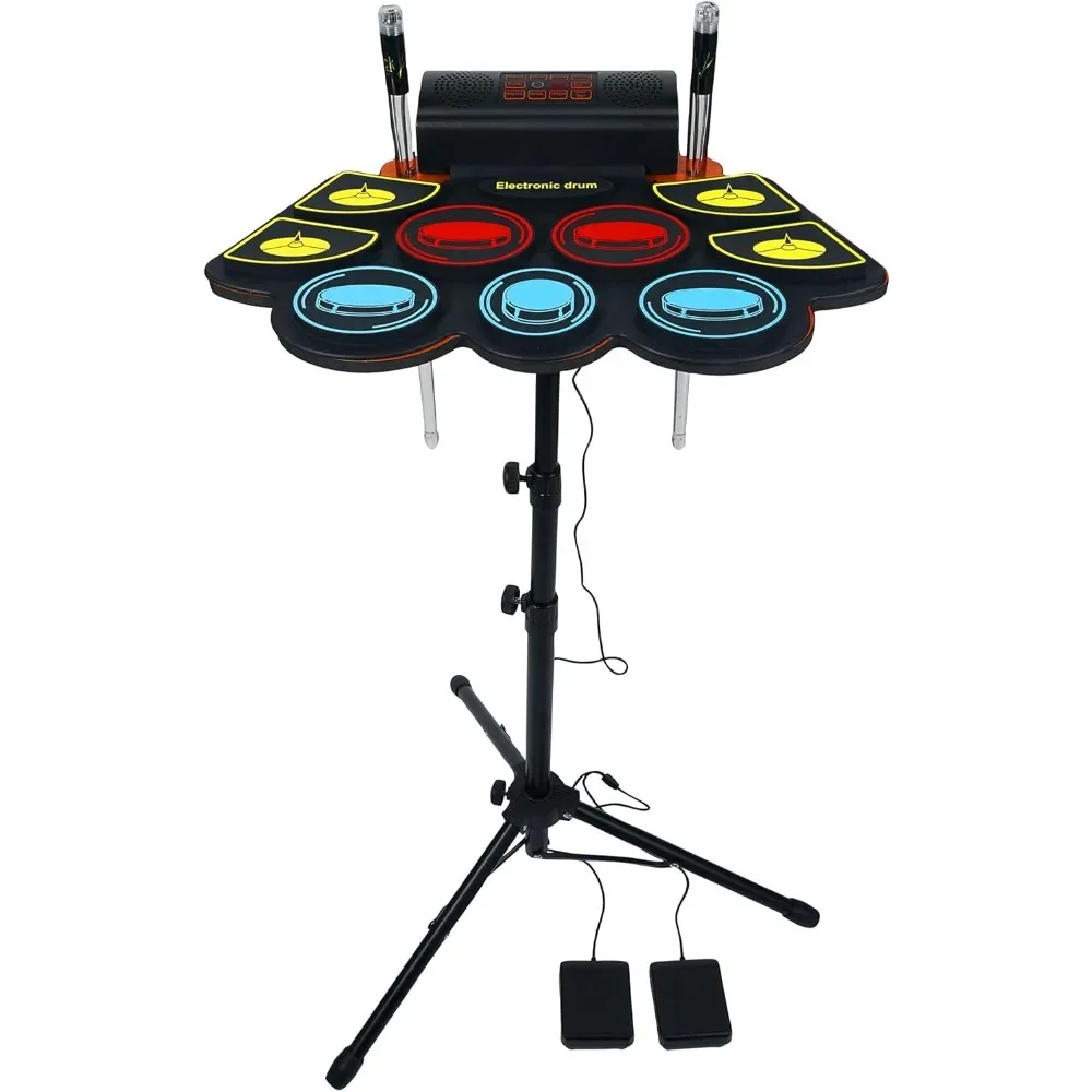 (9 Pads) Electronic Drum Set with Light Up Drumsticks and Stand, Electronic Drum Pad with 5 Different Drum Kit