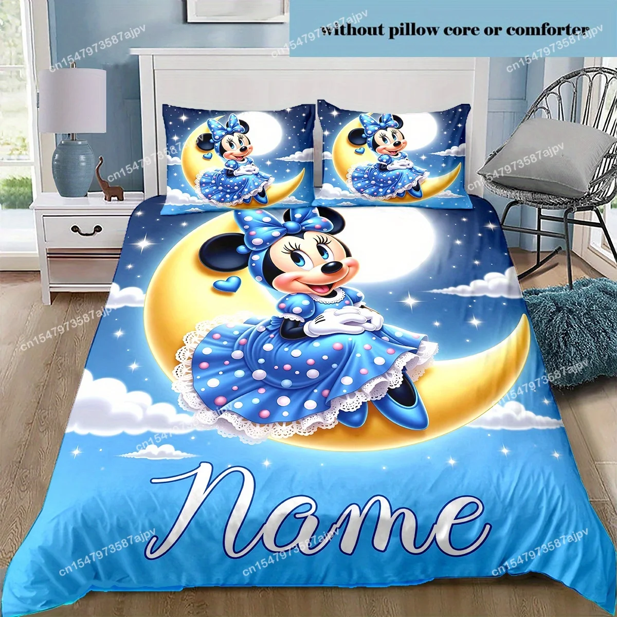 Personalized Duvet Custom Cute Minnie Bedding Set King Twin Double 3 Piece Polyester Duvet Cover Set Christmas Gift Decor-QIANG