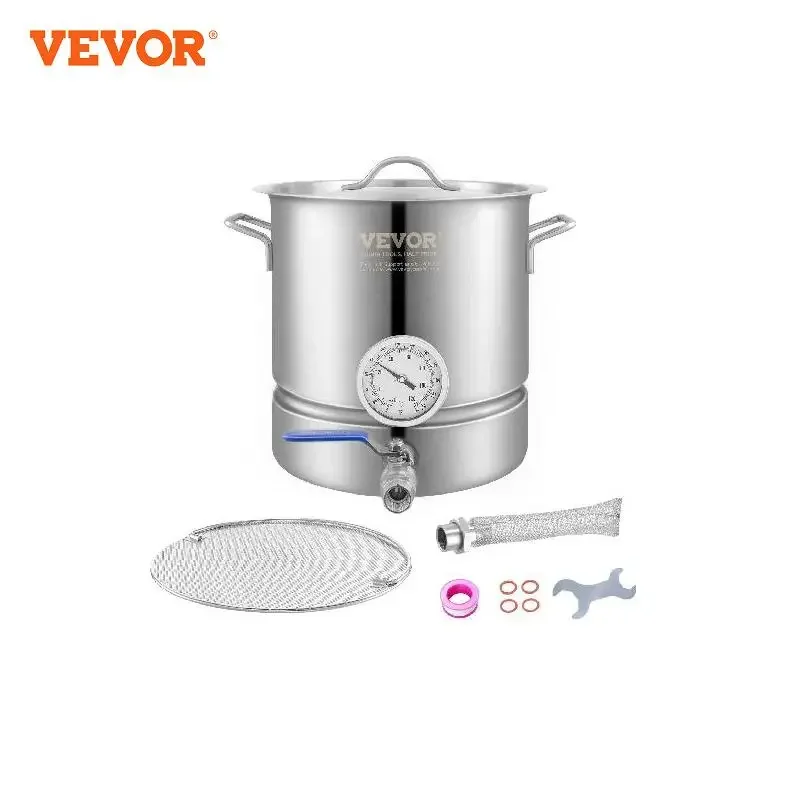 

VEVOR Stainless Steel Kettle,5Gal Brewing Pot,Tri Ply Bottom for Beer,Brew Kettle Pot,Home Brewing Supplies Includes Thermometer