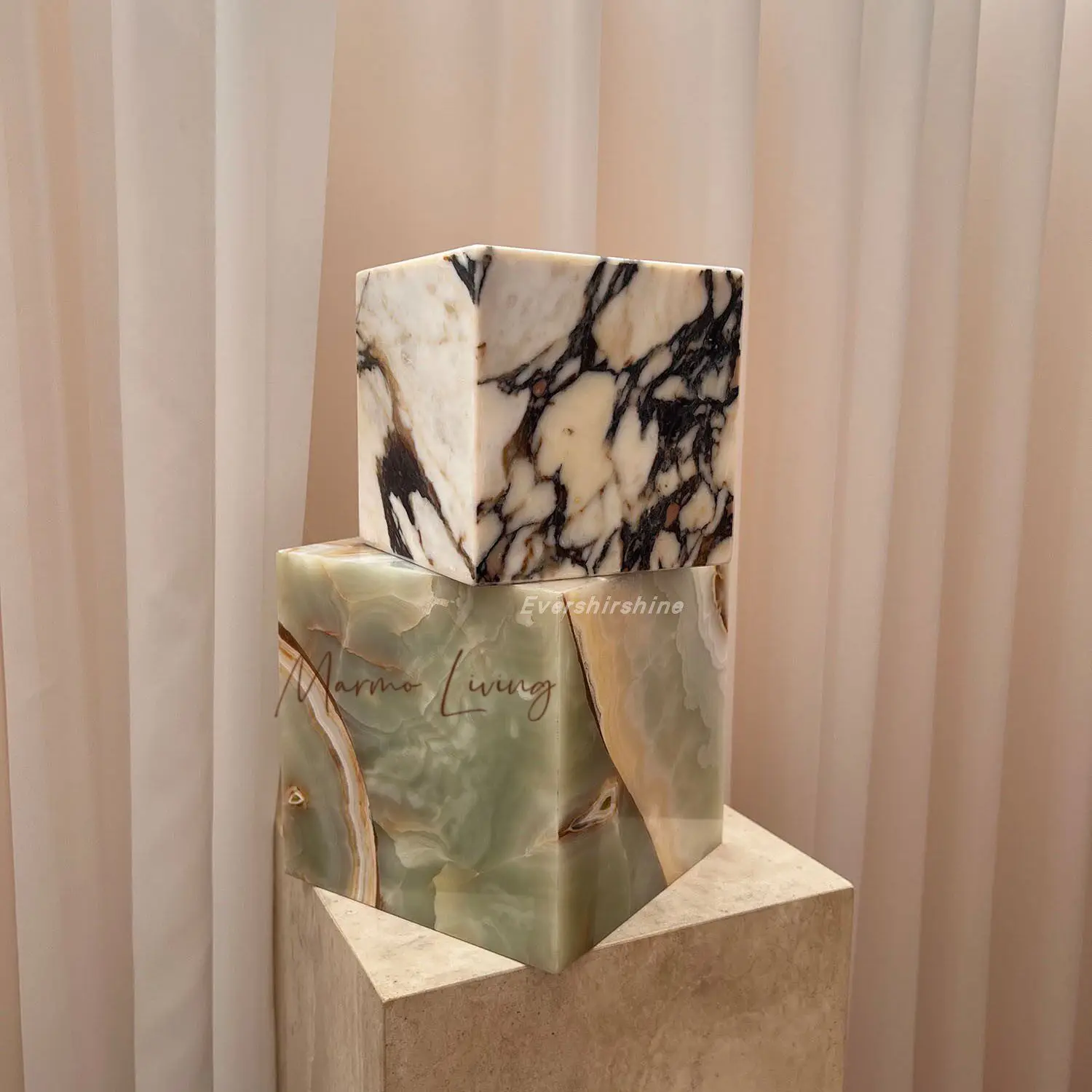 Natural Green Jade calacatta violet Stone Stool Side Table Living Room Bedroom Marble Decoration Customizable