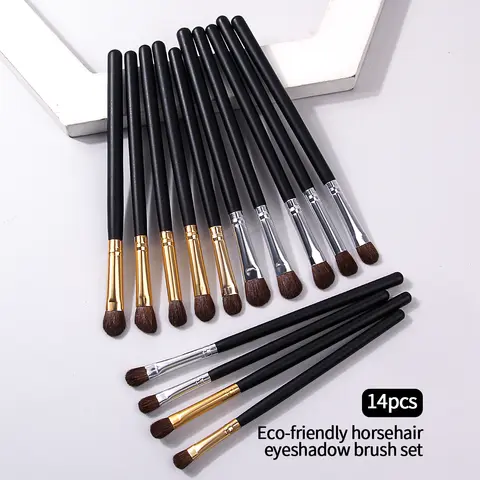 14 Pieces Wooden-Handled Eye Makeup Brushes, Eyeshadow Brushes and Eyebrow Brushes Are Multi-Functional Beauty Tools
