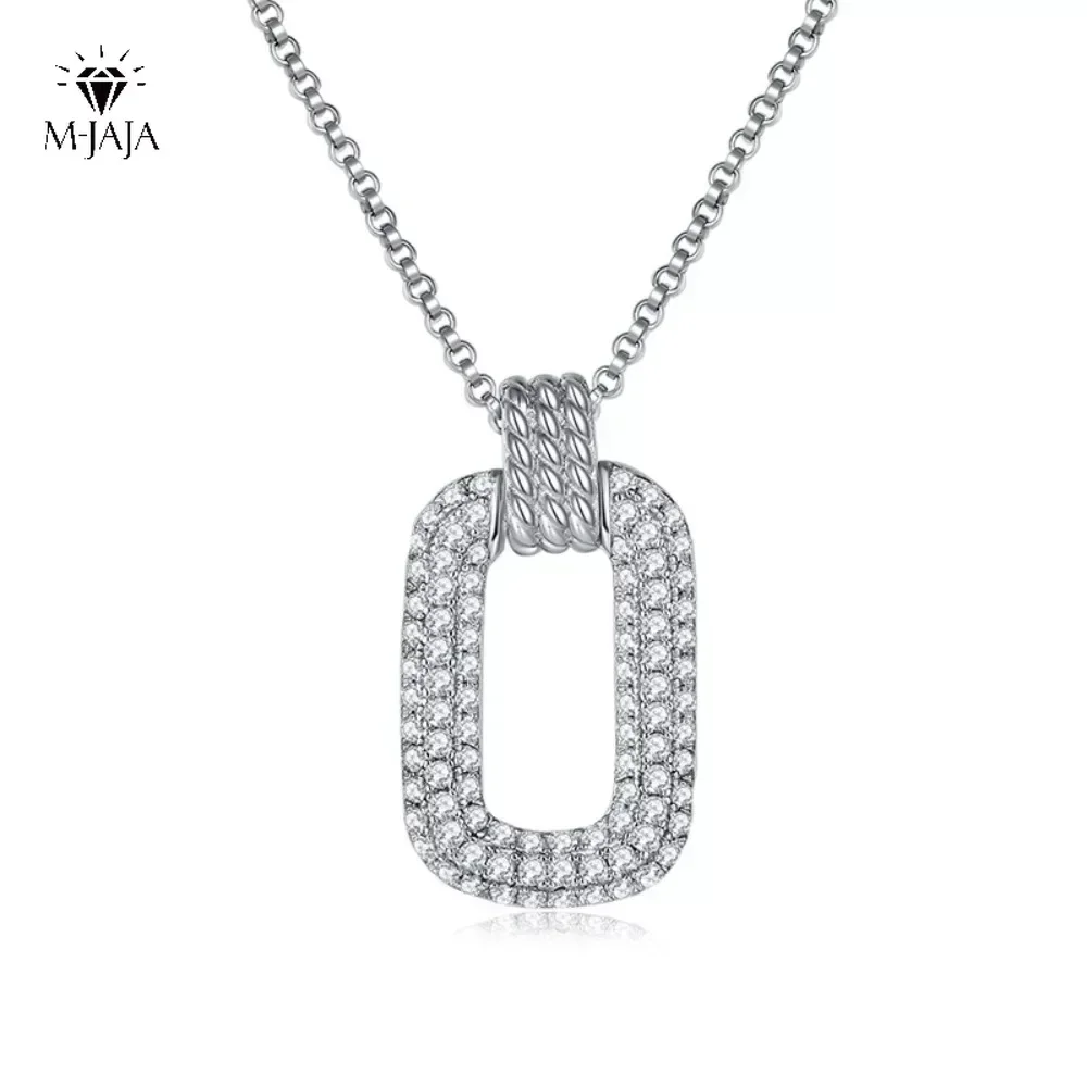 

M-JAJA Moissanite Rectangular Pendant Necklace for Women 18K Gold Plated 925 Sterling Silver Diamond Necklace Party Fine Jewelry