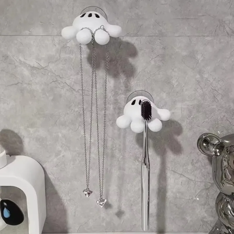 Wall-mounted brush holder, cute toothbrush rack with suction cups, multi-functional bathroom hook for towels and wires
