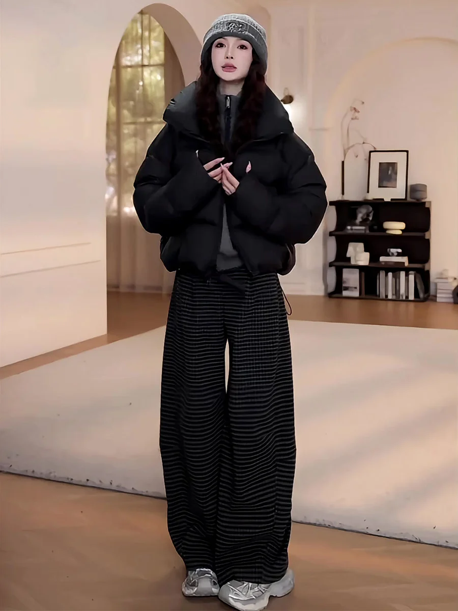 Jaqueta Casual de Inverno para Mulheres, Puffer, Quente, 90% de Pluma Branca, Casaco com Gola Alta e Zíper