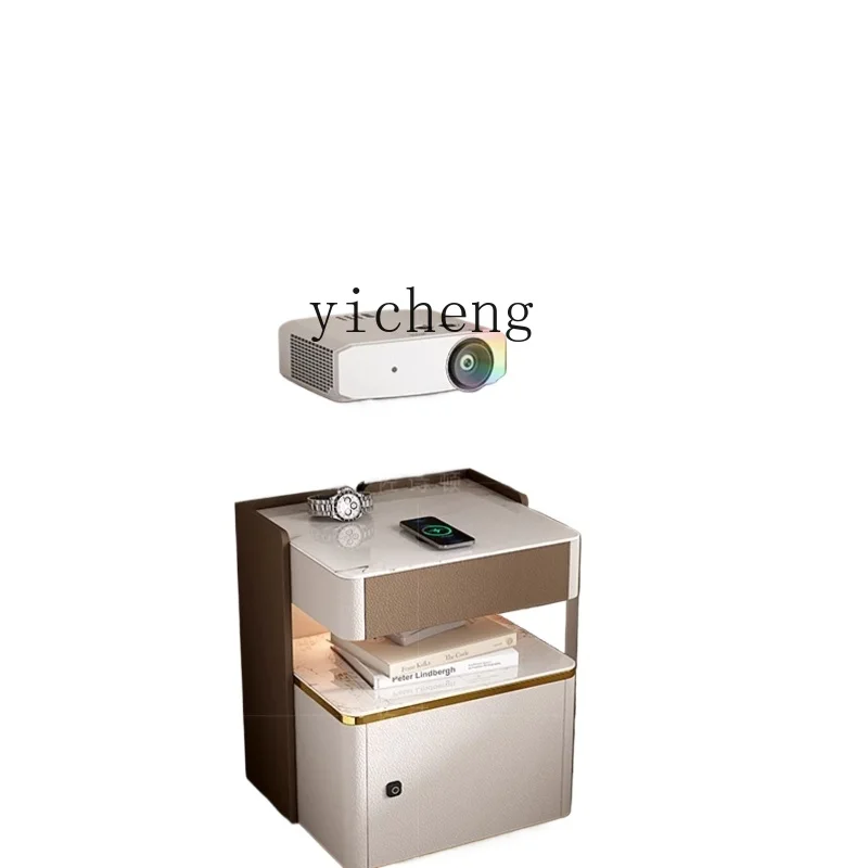 RWJ Creative Bedside Table Lifting Master Bedroom Projector Bracket Special-Shaped Stone Plate Small Coffee Table with Lock