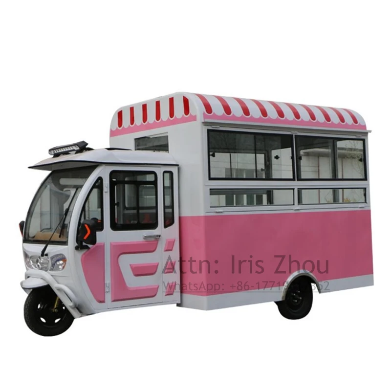 

Pink 3.8m Multifunction electric/petrol Mobile Ice Cream Food Cart Tricycle Hotdog Street Fast Food Vending Truck