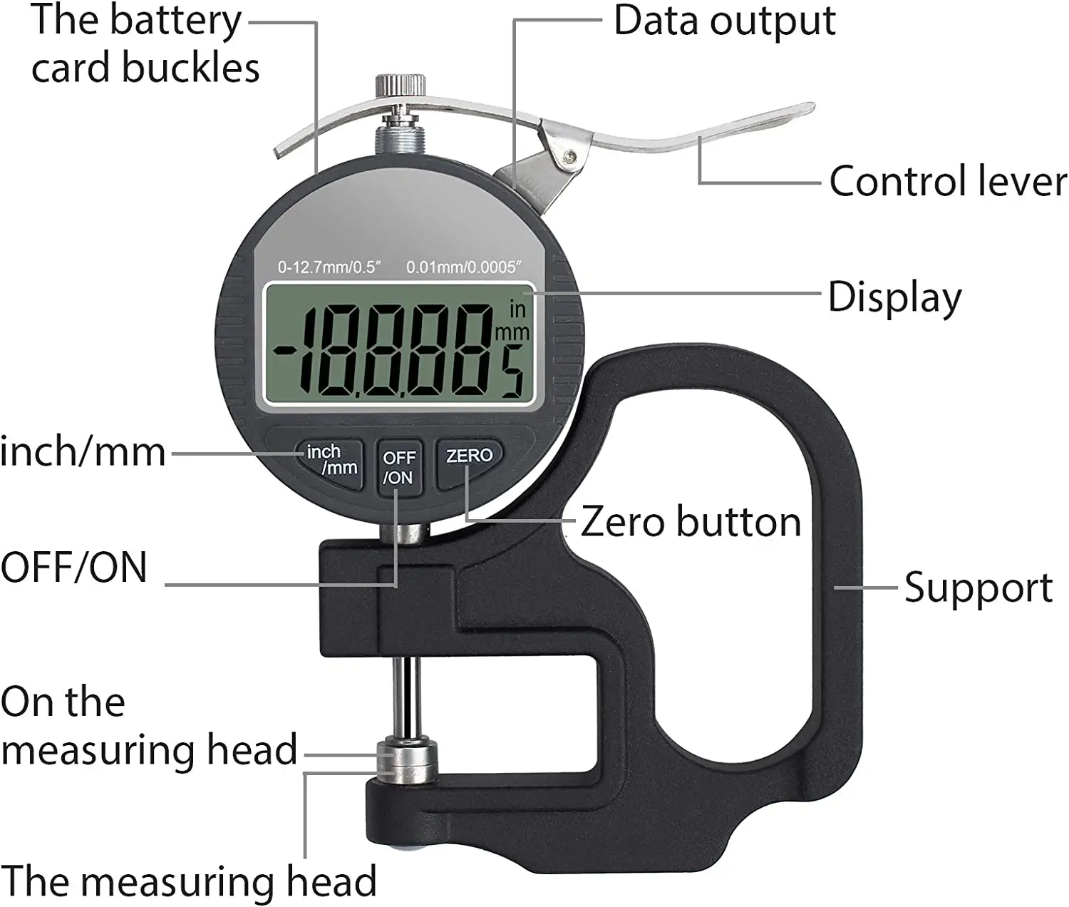 0-12.7mmx0.001 High Quality Measuring Paper Digital Thickness Gauge Hand Use Thickness Gauge Industrial Grade
