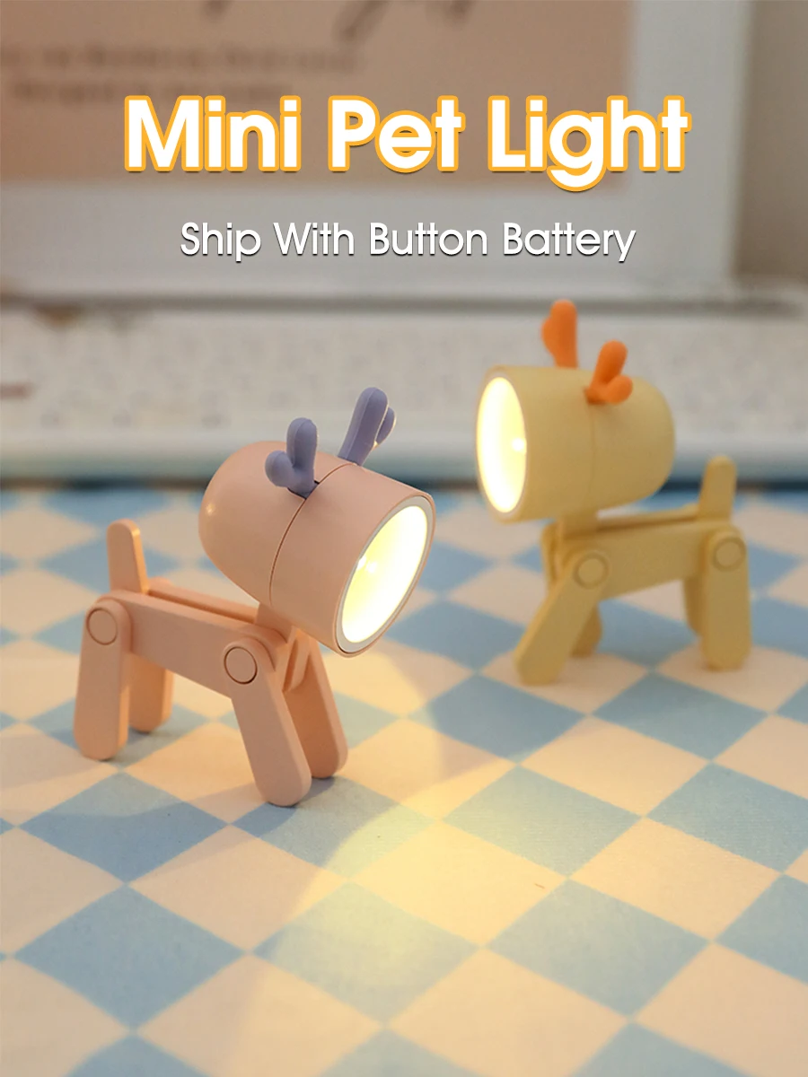 Mini Led Dog Night Light Cute Small Phone Holder Dog Lamp Mini Foldable Desk Lamp Portable Reading Table Night Light