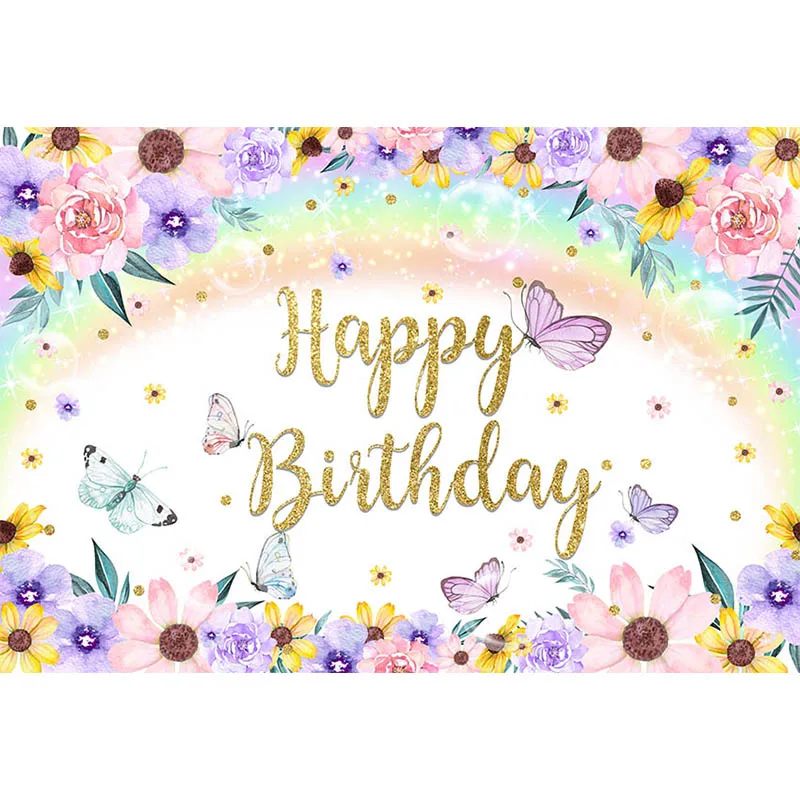 Фон для фотосъемки весенняя бабочка Красочные цветы Радуга девушка день рождения баннер декорация фотостудия реквизит