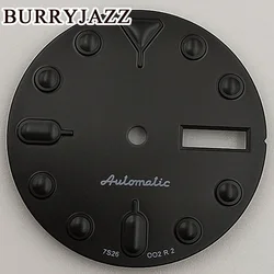 BURRYJAZZ 28.5mm No Logo NH36 Watch Dials Black Dial Green Luminous Fit 3 O'clock 3.8 O'clock Case Crown