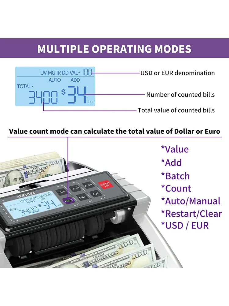 آلة عداد مع عدد القيمة، الدولار، أجهزة كشف الفواتير المزيفة بالأشعة فوق البنفسجية/MG/IR/DD/DBL/HLF/CHN، إضافة ووضع الدفعة #5