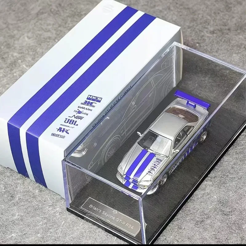 

KOD 1:64 Nissan Skyline GTR R34, литая под давлением модель автомобиля из сплава, игрушка для мальчиков, коллекционное украшение для взрослых.