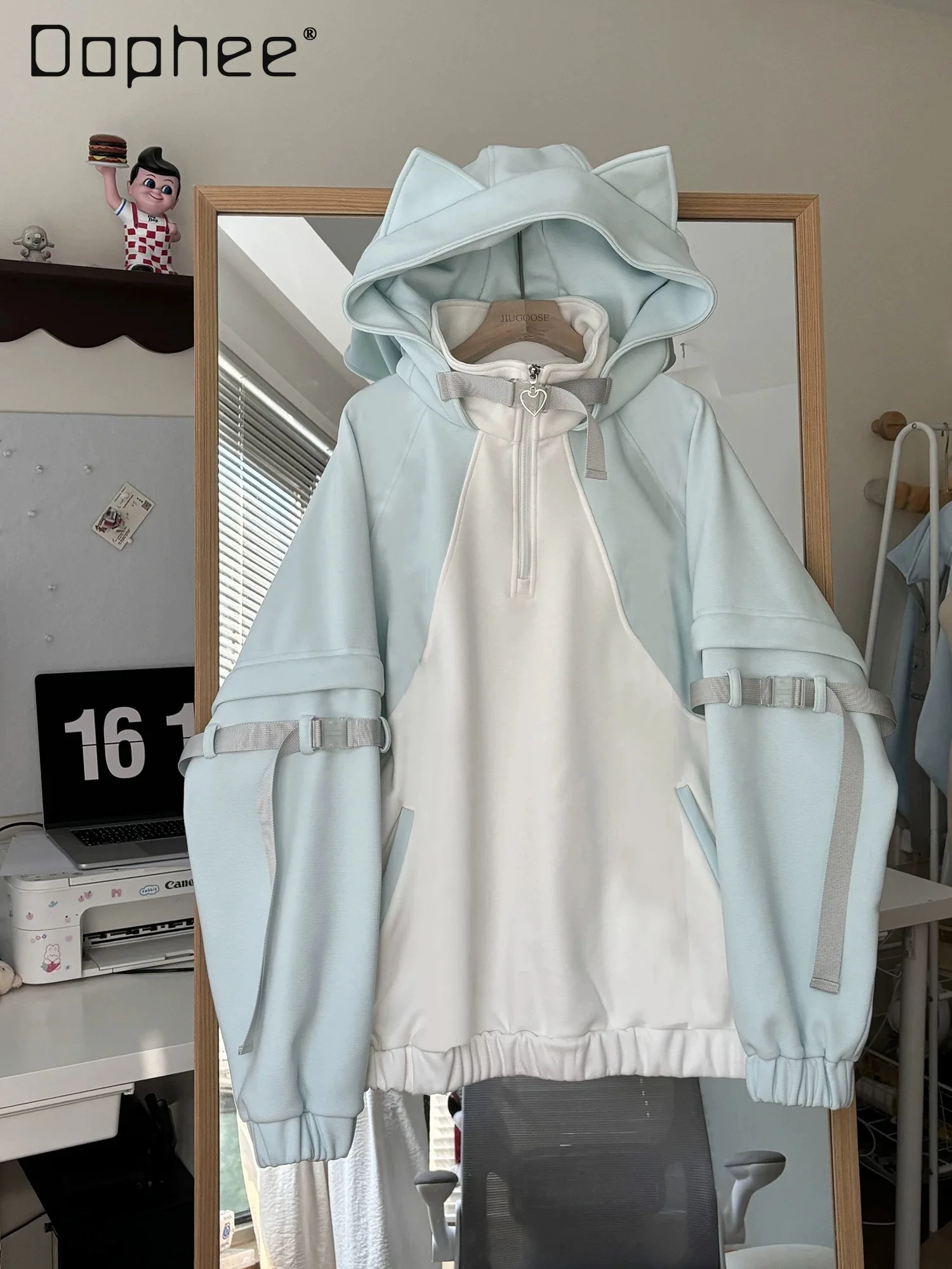 

Y2K Japanese Cat Ear Hoodies Long Sleeve Detachable Zipper Loose Pullover Casual Sweet Sweatshirts Streetwear Jacket 2025 New
