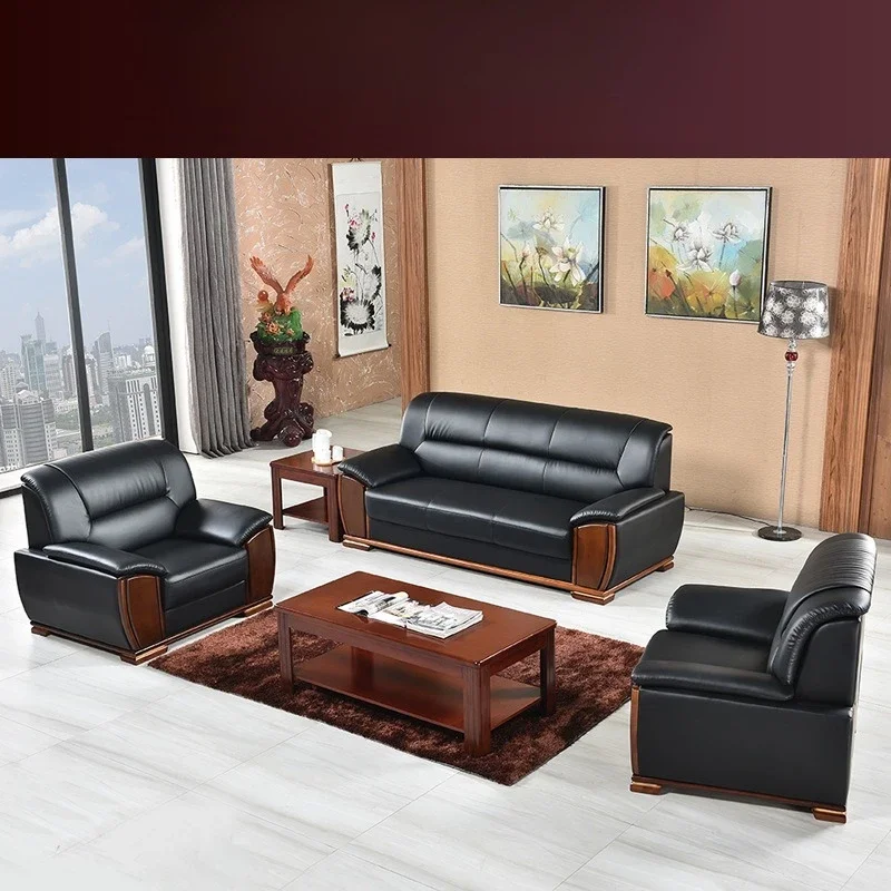 Office sofa Chinese simple business meeting guest spot reception cowhide three-person office sofa combination