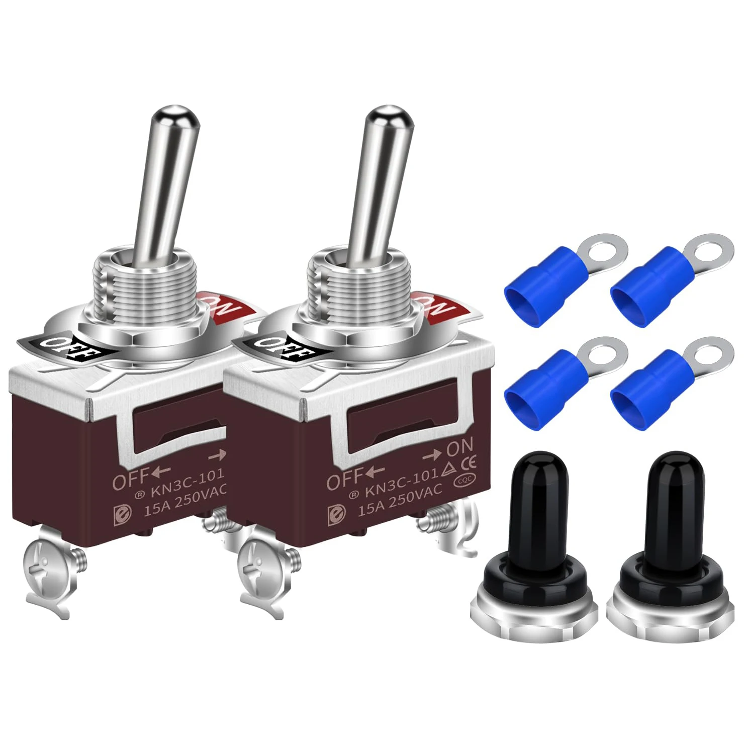 2PCS Toggle Switch 12V 30A Heavy Duty ON/Off 2Pin SPST Waterproof Toggle Switch with Waterproof Cap and Terminals for Auto Car