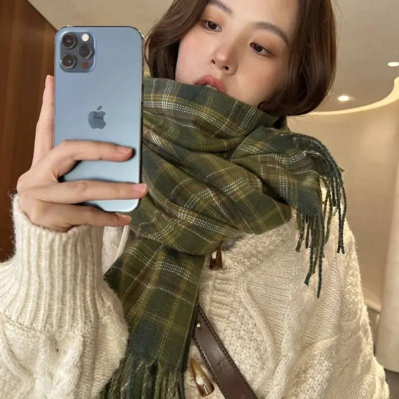 Autumn Women New Plaid Elegance Scarf Winter Streak Casual Preppy Style Girl Scarf Comfort Warm Retro Thicken Shawl for Women