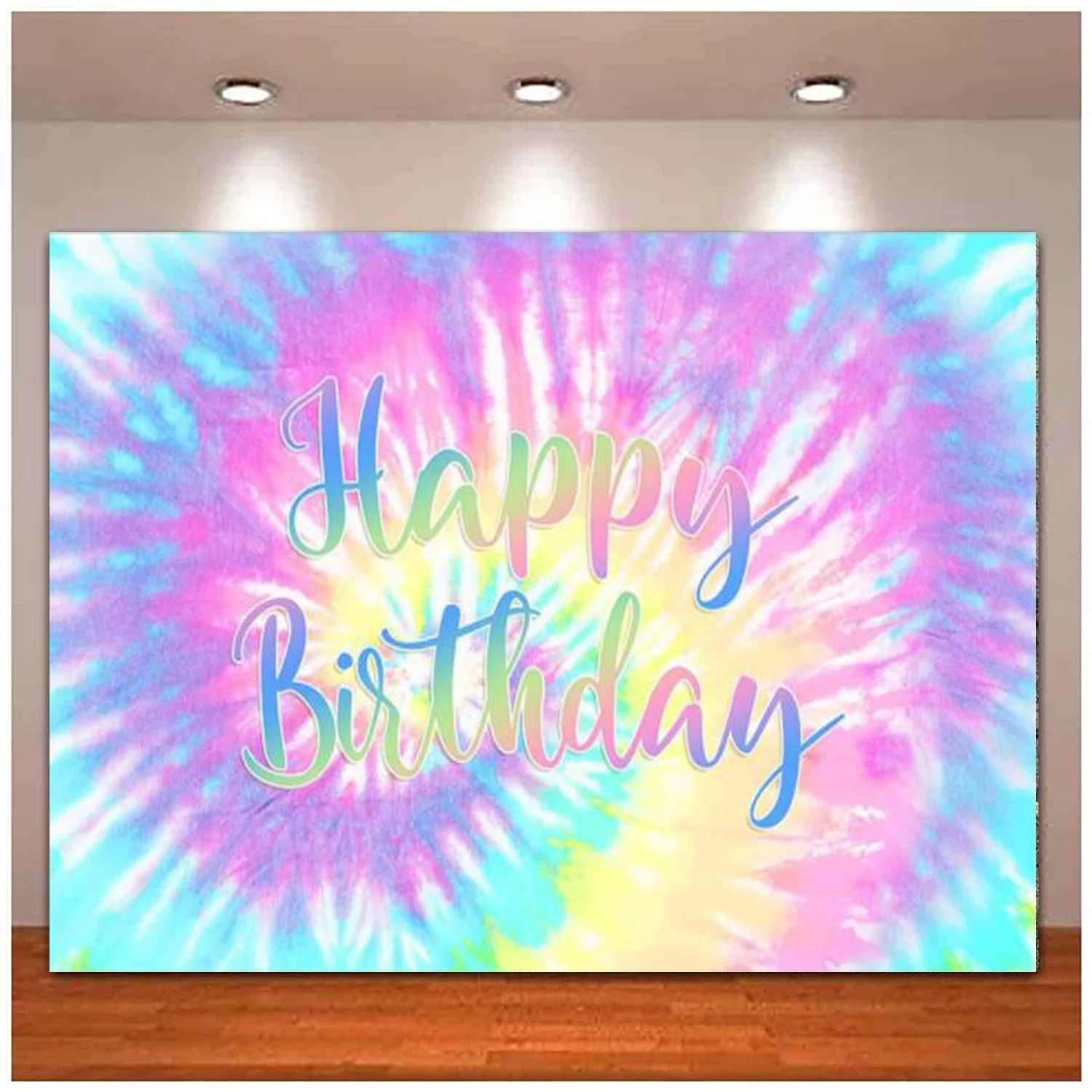 Tie Dye Photography Backdrop Pastel Girl Happy Birthday Background Rainbow Bday Party Decoration Cake Table Banner Supplies