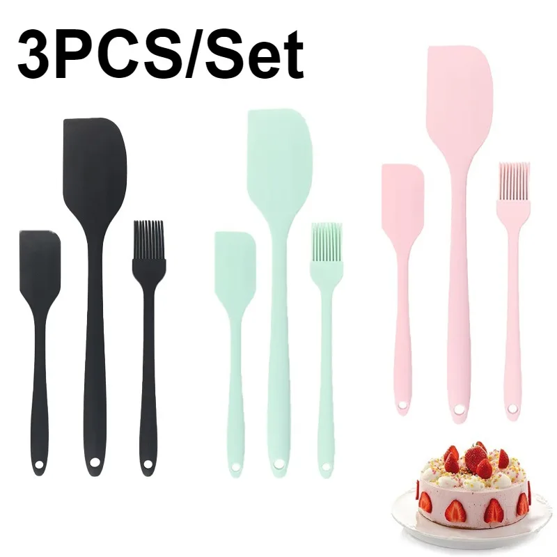 3Pcs/Set Silicone Spatula Set Cake Cream Scraper Oil Brush Non-stick Spatula Jam Spreads Kitchen DIY Cake Baking Tools