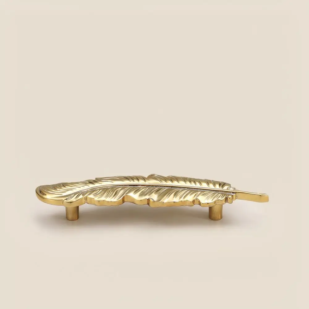 Artistic Feather Cabinet Handle Gold Brass Furniture Pulls Modern Decorative Drawer Knobs For Kitchen Cupboard Wardrobe Door