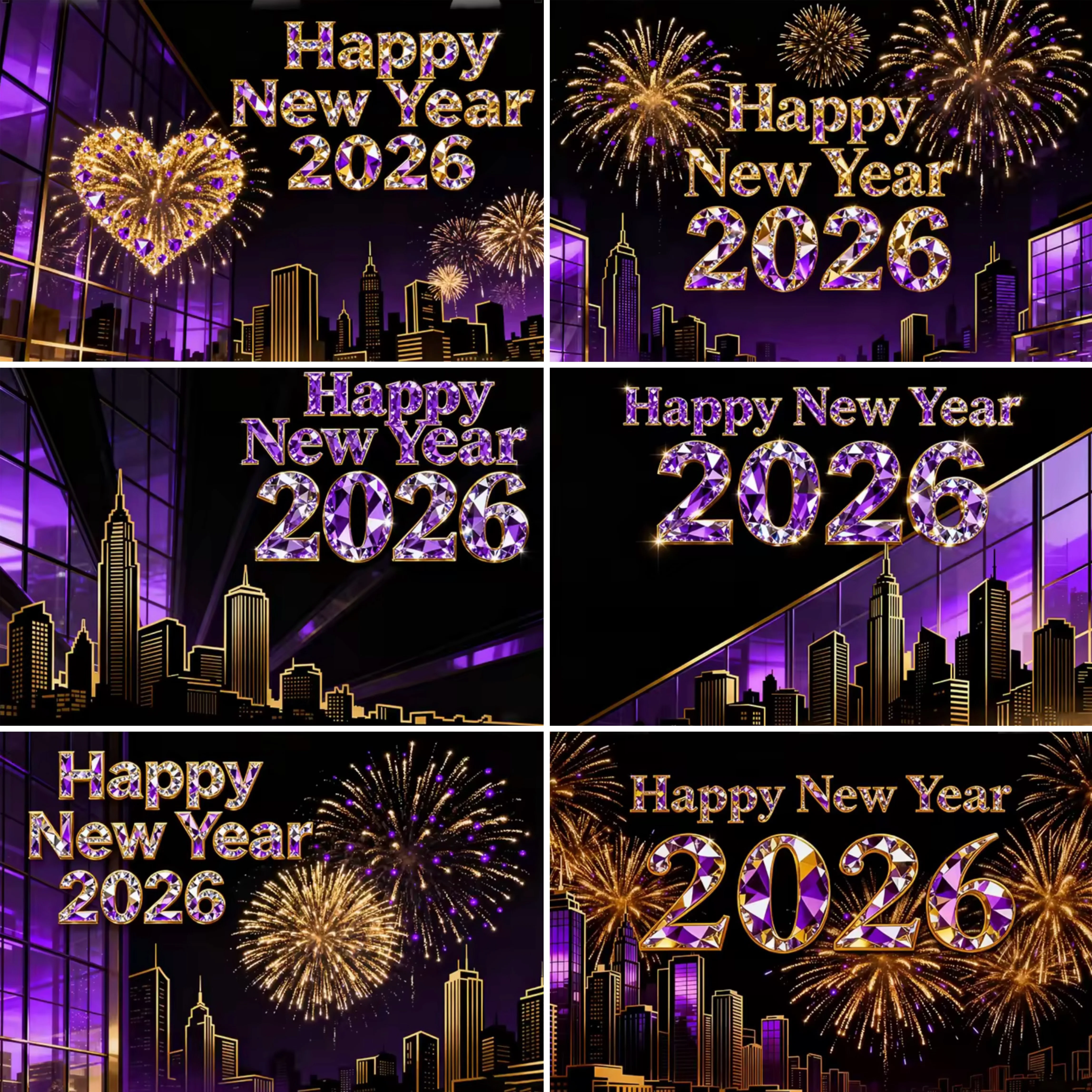 

Diamond Purple 2026 Happy New Year Theme Party Decor Backdrop City Night Scene New Year's Eve Party Photo Backdrop